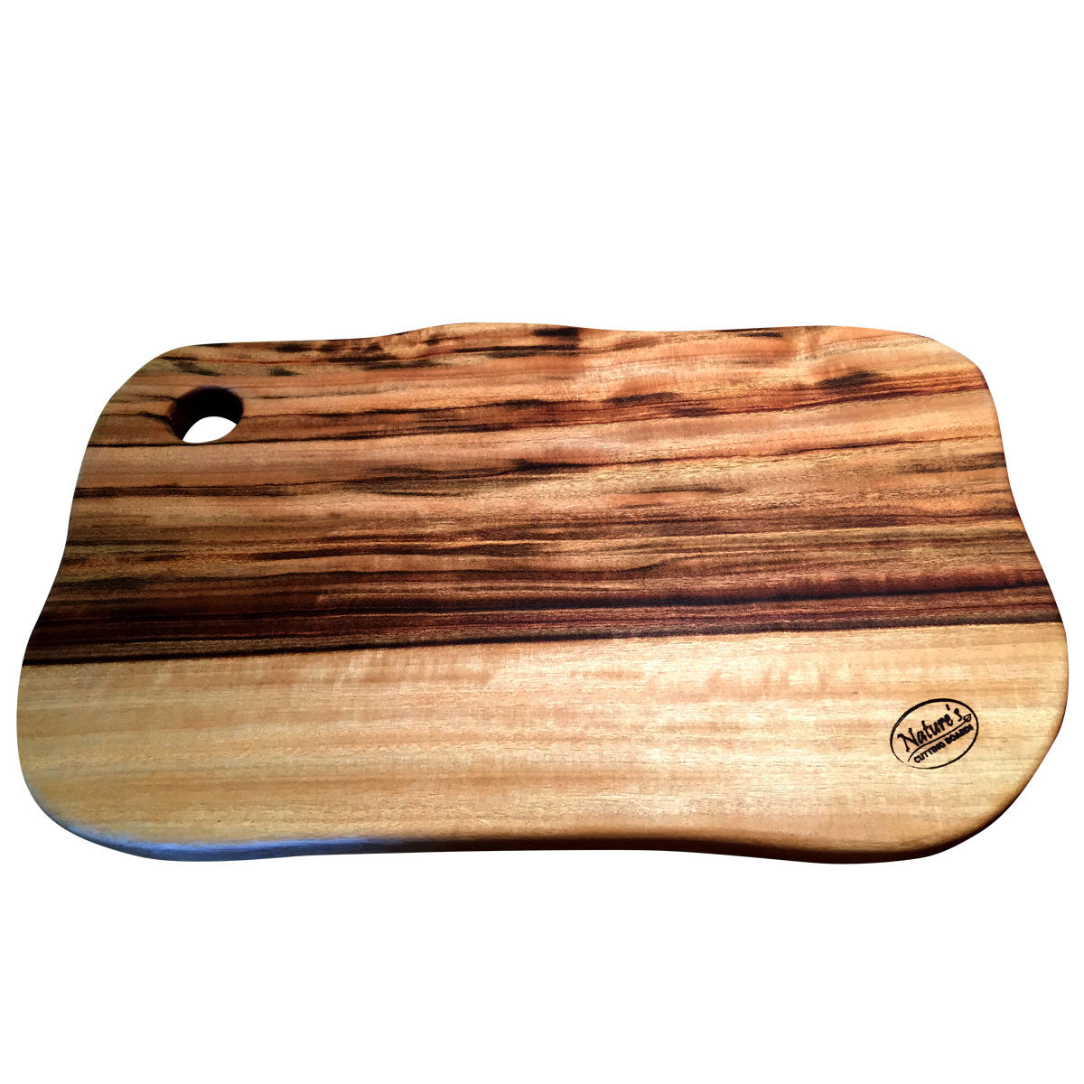 An extra large freeform wooden cutting and chopping board from Nature's Boards, the wood grains and a variety of colours and tones in the camphor laurel timber make and ordinary wooden board stunning.